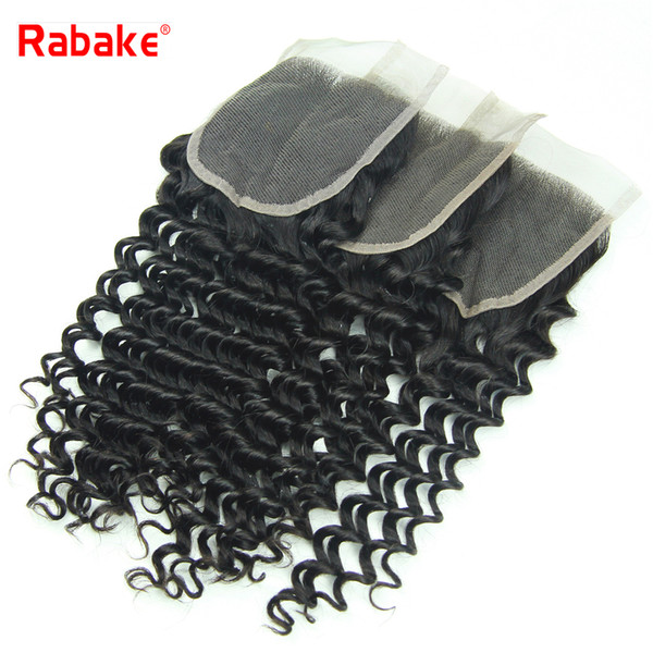 Top Lace Closure 4x4 Rabake Wholesale Cheap Virgin Hair Extensions Deep Wave Top Closure Free Part Middle Part Bleached Knots Swiss Lace