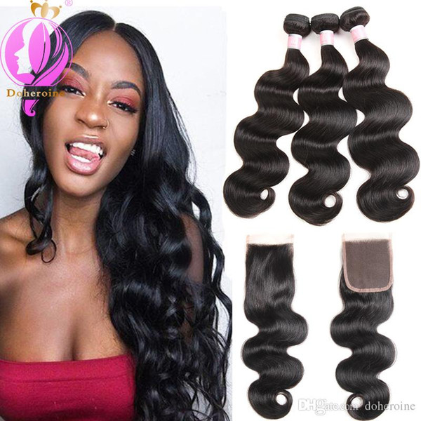 Doheroine Unprocessed Body Wave Human Hair Bundles With Lace closure Brazilian Human hair Extensions Brazilian Virgin Human Hair Products