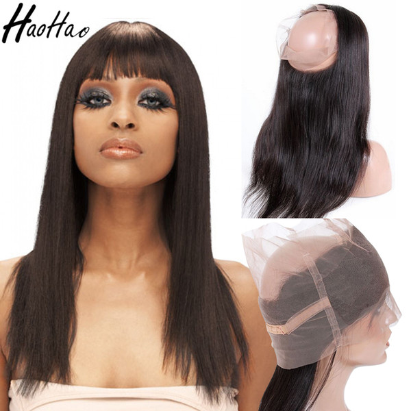 Lace 360 frontal Brazilian remy humam hair Peruvian Straight Virgin Human Hair Weaves With Closure for black women