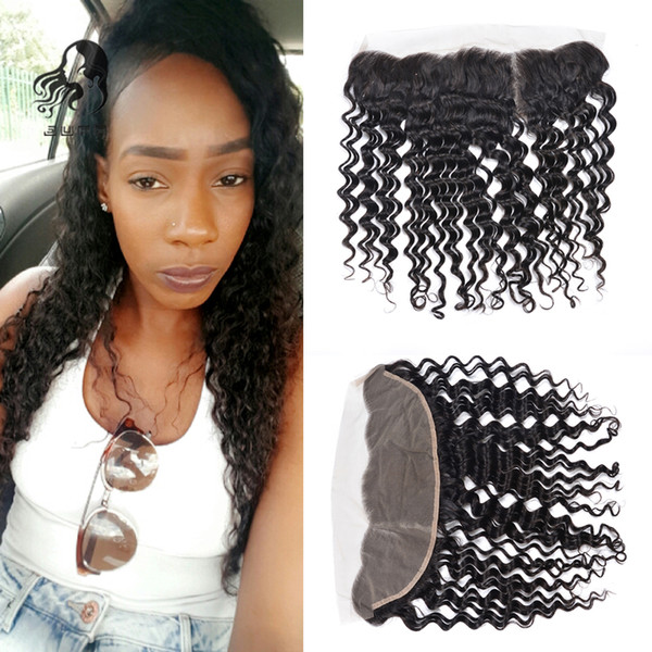 JUFA Lace Frontal Closure Brazilian Remy Hair Deep wave 13x4 with Baby Hair 100% Human Hair Free/Middle/Three Part 