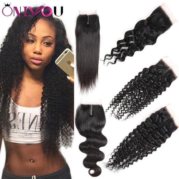 Onlyou Hair® Brazilian Virgin Hair Lace Closure Middle or free Straight Body Water Deep Wave kinky Curly Human Hair Weaves Closure Wholesale