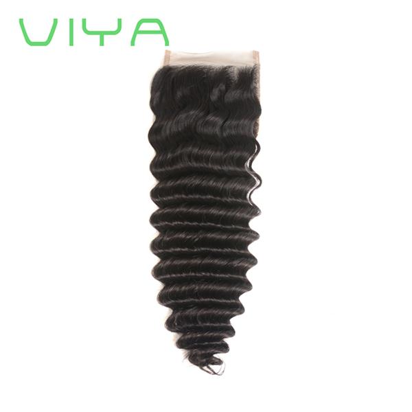 VIYA humanhair lace closure brazilian deep wave virgin human hair 4x4 inch full lace closure with baby hair bleached knots