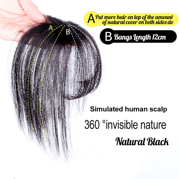 Real Human Hair Clip on Bangs Topper 3D Hand Made Air Bangs Crown Wiglet Hairpieces for Women Dark Brown