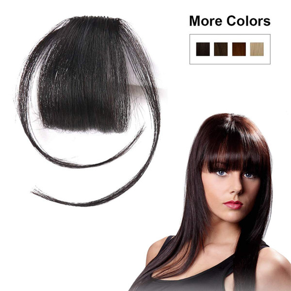 Natural Real Human Hair Flat Bangs/Fringe Hand Tied MiNi Hair Bangs Fashion Clip-in Hair Extension (Flat Bangs with Temples,Natural Black)