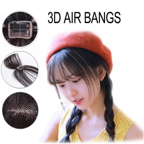 3D Air Bangs Human Hair Topper Extension Clip In Crown Hairpiece with Temples for Women short angle light brown