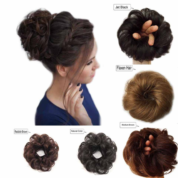 Human Hair Bun Messy Bun Hair Extensions Wavy Curly Wedding Hair Pieces for Women Kids Updo Donut Chignons