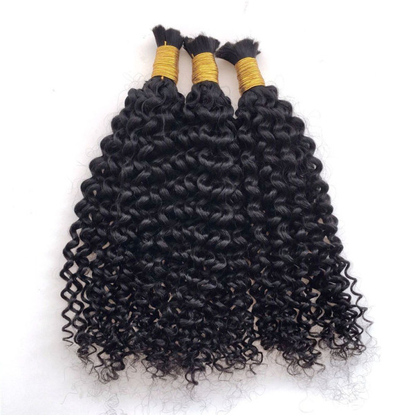 Premium Curly Human Hair Bulks No Weft Cheap Mongolian Kinky Curly Hair in Bulk for Braids No Attachment 3 Pcs