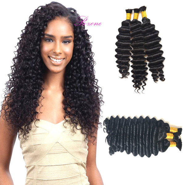 Wholesale Human Hair Bulk In Factory Price 3 or 4 Bundles Brazilian Deep Wave Bulk Hair For Braiding Cheap Crochet Human Hair No Weft