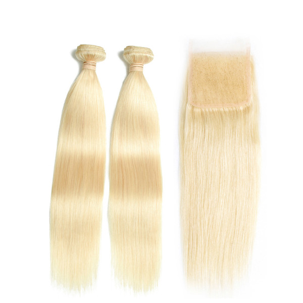 ELIBESS HAIR -613 Blonde Malaysian Straight Hair 2 Bundles With 4*4Closure Weave 100% Human Hair