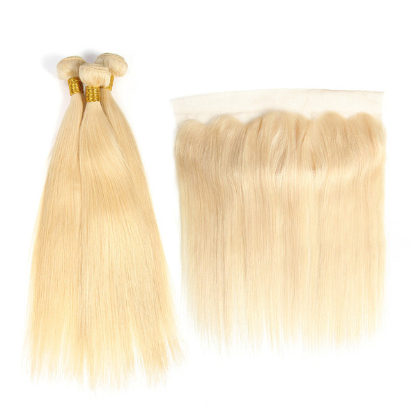 ELIBESS HAR-Brazilian Human Hair Blonde Color Straight 3 Bundles 60g/piece With 613 Color Closure Hair Human Hair With 13x4Frontal