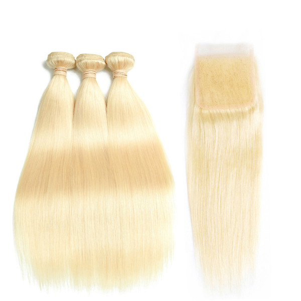 ELIBESS HAR-Peruvian Straight 3 Bundles 50g/piece With 613 Blonde Color Closure Hair Human Hair With 4x4 Closure