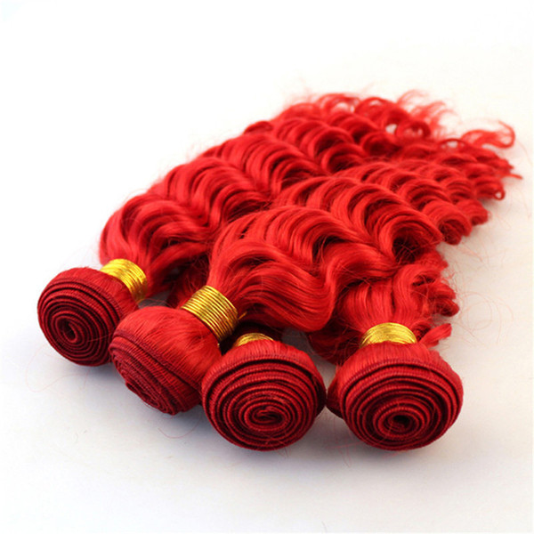 ELIBESS HAR- Red Human Hair Deep Wave Bundles 50g/piece 4 pieces Red Deep Wave Human Hair Bundles Fast 