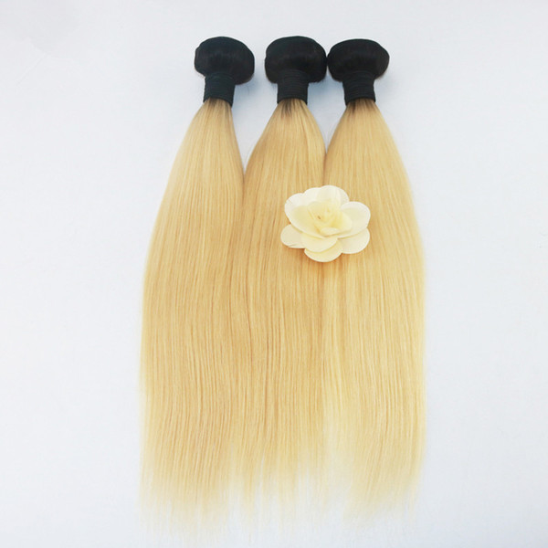 ELLIBESS Hair-Ombre Color 1B/613 Human Hair Bundles 100g/bundle 3 bundles /lot Two Tones Blonde Color With Black Root Human Hair