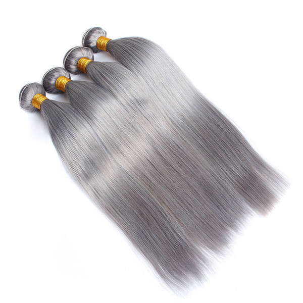 ELIBESS HAR- Straight European Hair Pure Grey Human Hair 4 Bundles 50g/pcs 10-28 inch With DHL 