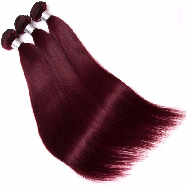 Human Hair Bundles 100g/pcs 3PC Burgundy Non Remy Brazilian Straight Hair Extensions Hair Weft 99J