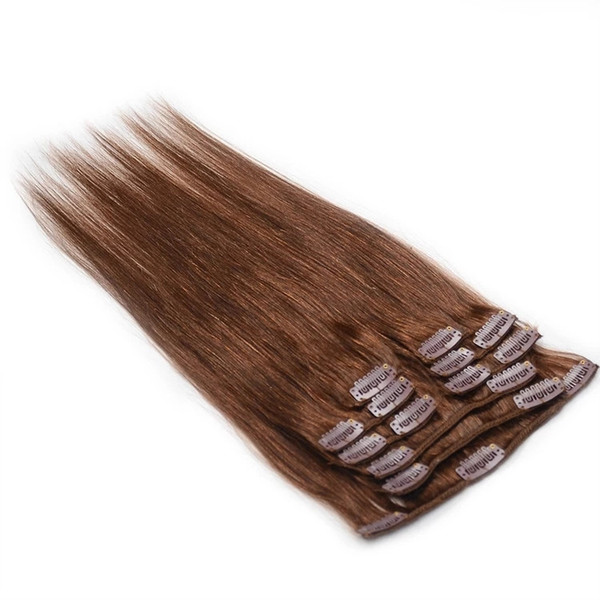 ELIBESS HAIR-Brown Color Clip In Hair Extensions 7Pieces/Set 120g Straight Wave Clip On Human Hairs