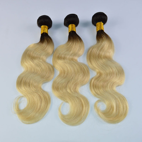 ELIBESS Brazilian 1b/613 ombre color two tone hair weave 3pcs set 613 blonde virgin hair 