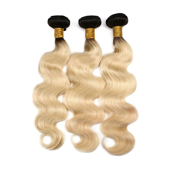 ELIBESS HAIR-Brazilian Body Wave Ombre Human Hair Bundles 1B/613 100g/piece Color 2 Tone Remy Hair Weave Blonde Hair Weft