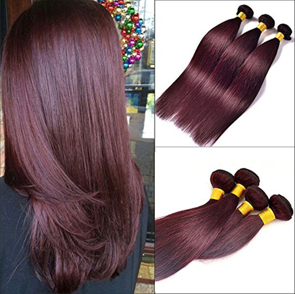 ELIBESS HAIR -Straight Red Wine Burgundy 99J Virgin Human Hair Weave 3 Bundles 100g Per Piece 300g per Lot Puromi Hair Extensions