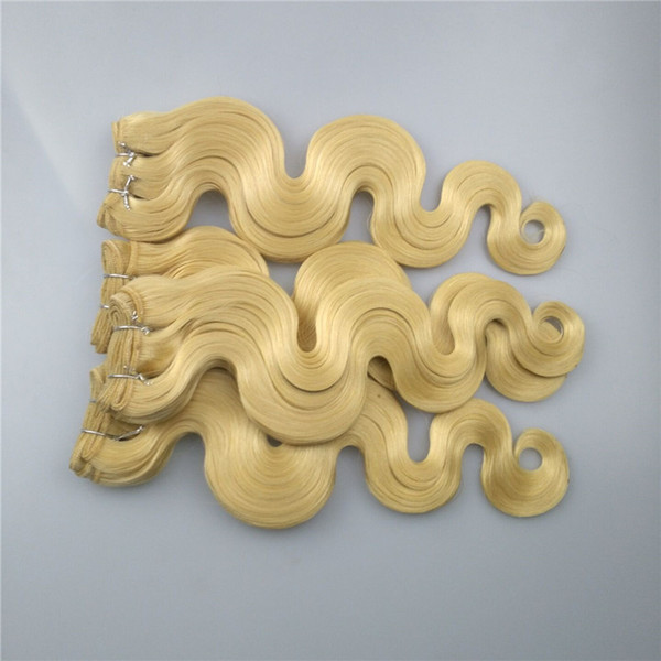 Bleach brazilian Blonde hair Color 613# Human hair weft for White Women, Body wave blonde hair 100g piece & 3pcs Lot, drop 