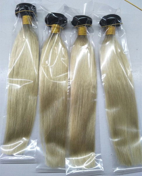 Ombre Brazilian Hair Weft Virgin Human Hair Weaves T1B/613 Blonde Two Tone Unprocessed Peruvain Indian Mongolian Hair Extensions