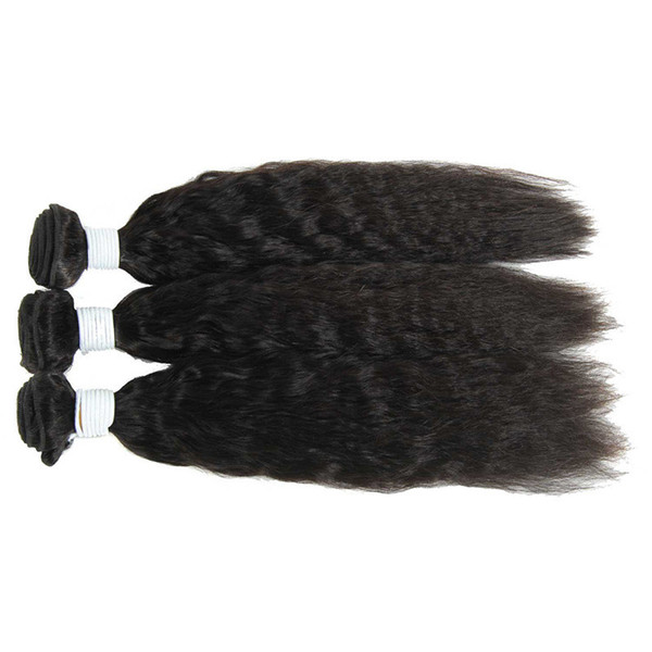 Brazilian Virgin Human Hair Kinky Straight Hair Bundle Natural Color Yaki straight wave hair weaving, free DHL