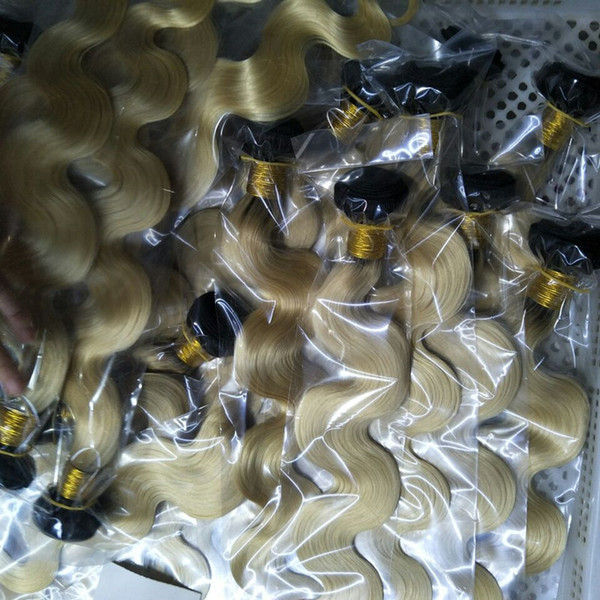 Good Quality Russian Ombre T1B/613 Two Tone Color Hair 3 Pcs Lot 100% Unprocessed Hair Body Wave Wavy Weave, 