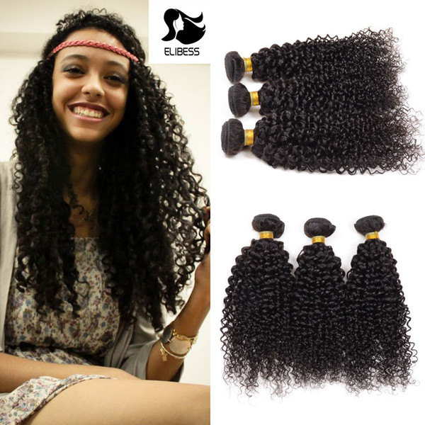 ELIBESS HAIR- Brazilian Virgin Human Hair50g/pcs 4 Bundles Kinky Curly Hair Weave Bundles Human Hair Remy Hair Extension