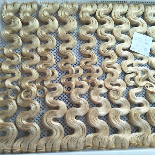 100% Human Body wave hair Bundles Russian virgin hair 613 Blonde color Hair Weft 100Grams, 3 or 4 pcs Lot, free DHL