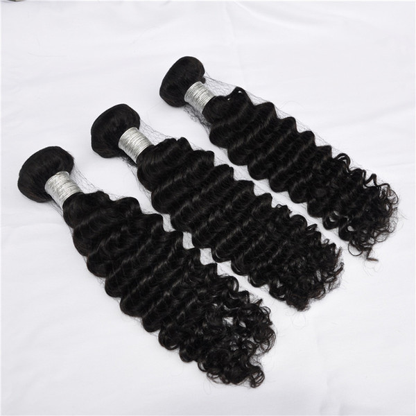 Top Grade 12-26inches Deep Wave Hair Weaves Full Head Brazilian Wavy Hair Natural Color 1B Human Hair Bundles 300Grams Lot, Free DHL