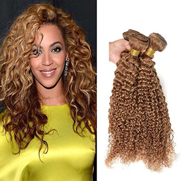 ELIBESS HAIR -Peruvian Jerry Curly Hair Weft 3 Bundles 100g Per Piece 27# Blonde Color Virgin Human Hair Bundles