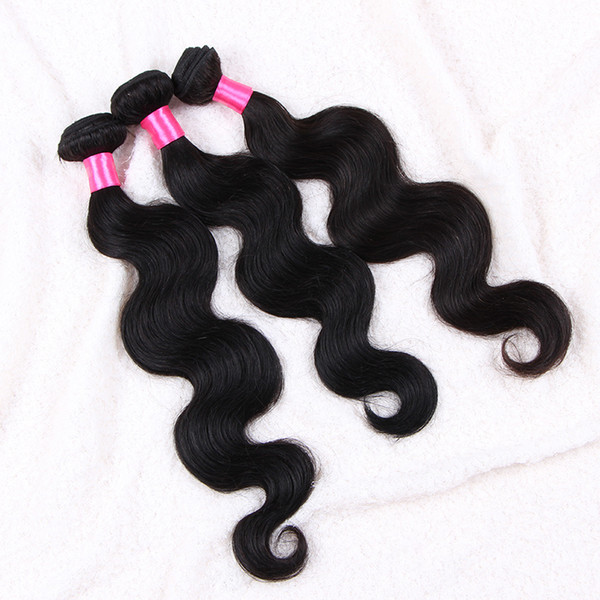 3pcs 100g Brazilian color 1 Black Human Hair Weave Bundles Peruvian Malaysian Cambodian Body Wave Jet black Hair Extensions