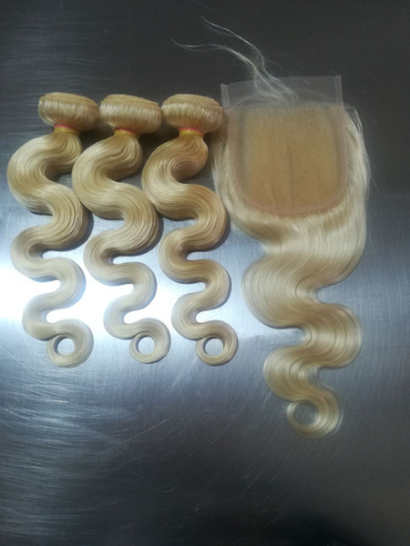 ELIBESS HAR- Body Wave 613 Light Blonde Color Human Hair 3 Bundles With 4 *4 Lace Closure 50g/pcs 3pcs With Lace Closure