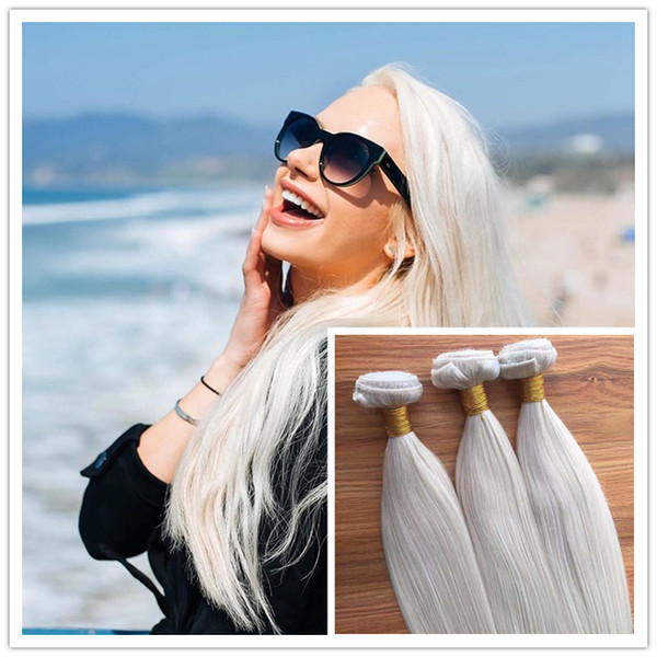 9A #101 Platinum Blonde Human Hair Bundles High Quality Brazilian Virgin Hair Silk Straight #101 Light Blonde Human Hair