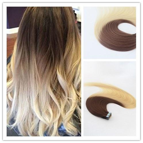 Ombre Color #4#613 Tape in Human Hair Extensions Seamless Virgin Human Hair Skin Weft Slik Straight Tape on Extension 100g Per Piece