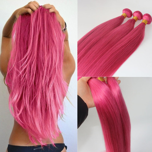 Human Hair Extensions Hot Pink Fuchsia Human Hair Weaves Brazilian Straight Virgin Hair 100gram/piece Best Quality