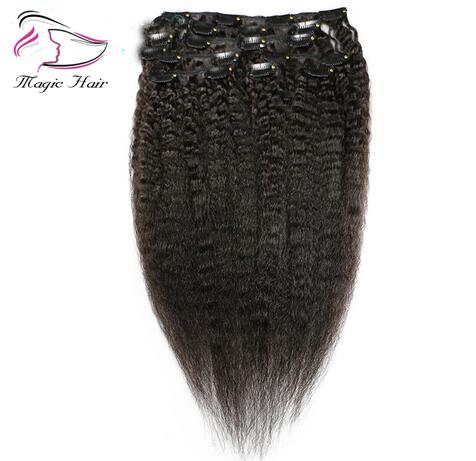 Yaki Kinky Straight Clip In Hair Extensions 100% Brazilian Human Remy Hair 8 Pieces And 120g/Set Natural Color