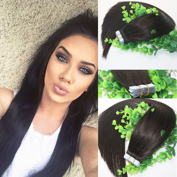 Tape In Human Hair Extensions Natural Black 1B 4# Brown 6# 8# Human Remy Hair Extensions Brazilian Skin Weft PU Tape Hair