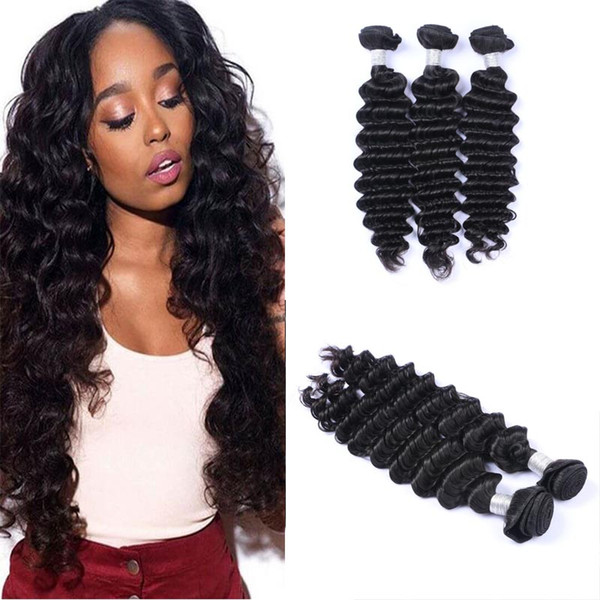 Virgin Remy Brazilian Hair Bundles weft Color #1B Natural Black Deep Wave Unprocessed Human Hair Extensions