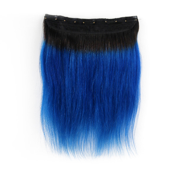 Hot Selling Wholesale 1B/blue Straight One Piece Clip In Human Hair Extensions 5Clips With Lace Remy Human Hair