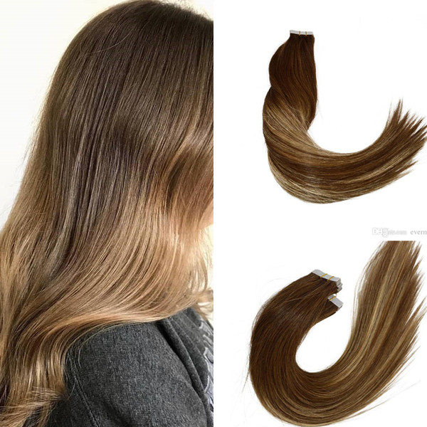 Hot Selling Balayage Color 4/27 Remy Hair Straight High Quality Tape Hair 100g 40 pcs In Stock