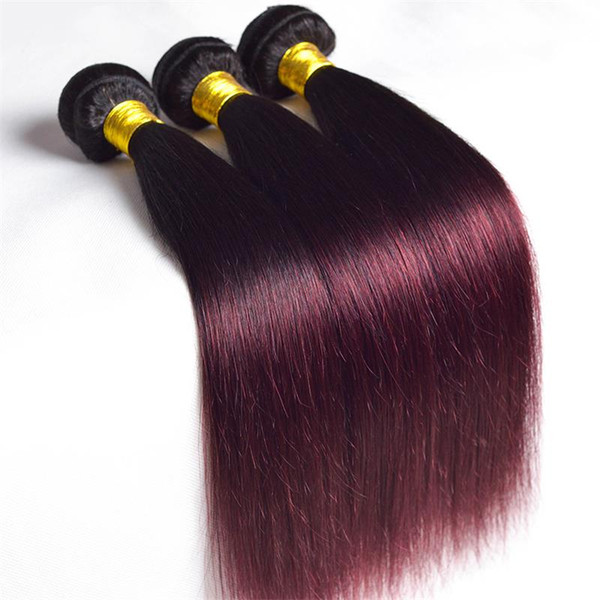 Wholesale high quality 100% High Quality Ombre 1B/99J Straight Hair Weft Brazilian Human Hair Extensions