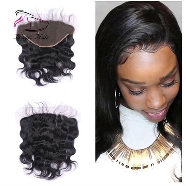 Evermagic 13x6 Ear to Ear Lace Frontal With Bleached Knots Natural Color 1B# Brazilian Body Wave Human Remy Hair Extensions 10-20inches