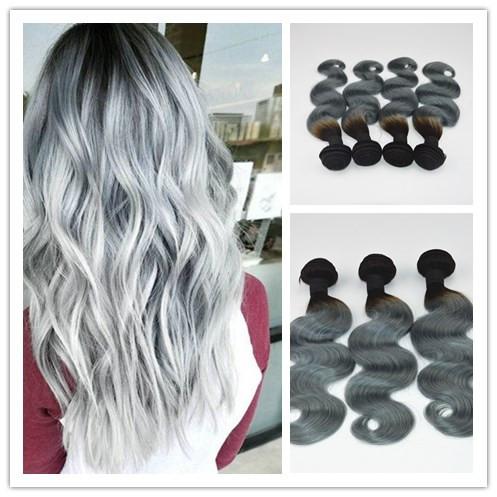 Wholesale Natural Black Grey Ombre Color Hair Weft Brazilian Body Wave Human Hair Extensions Remy Hair Bundles 100G/Piece