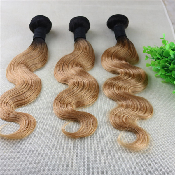 1B 27 Ombre Blonde Brazilian Hair Weaves Body Wave Human Hair Bundles Two Tone Hair Weft 100gram Per Piece