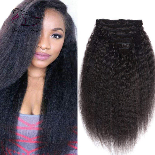 Natural Color Kinky Straight Clip in Hair Extensions For Black Women Brazilian Human Hair 120g 100% Human Hair Extension