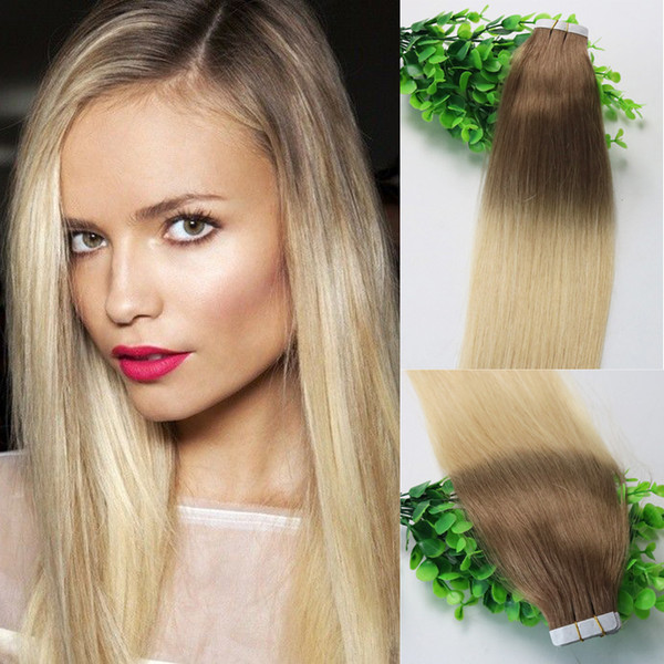 Tape In Human Hair Extensions Ombre Hair Dark Brown 6# Shade To Bleached Blonde 613# 40pcs 100gram Brazilian Remy Hair