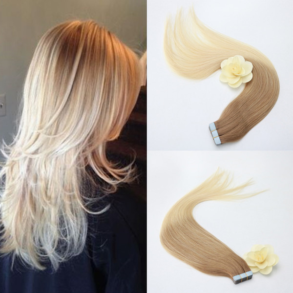 Fashion Blonde Human Hair Weave In Stock Pu Skin Weft Remy Hair Tangle Free color T6 24 Types Brazilian Hair