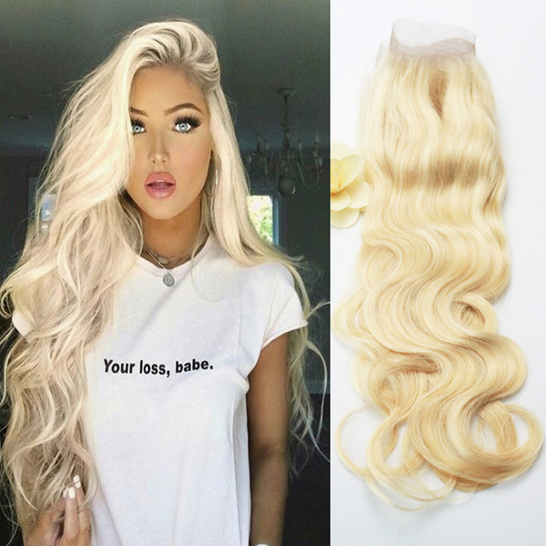 Hot Sell 613 Full Blonde Brazilian Remy Human Hair Lace Frontal Closure Free Part Body Wave 13x4 Bleached Knots Baby Hair