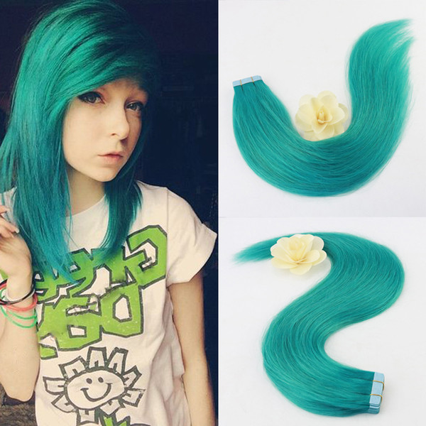 Full Hair 50Gram 20 Pcs Per Package Colorful oF Teal Remy Tape in Extensions Human Hair